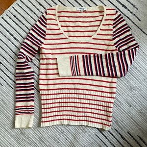 Madewell Blue Red and Cream Striped Long Sleeve Shirt